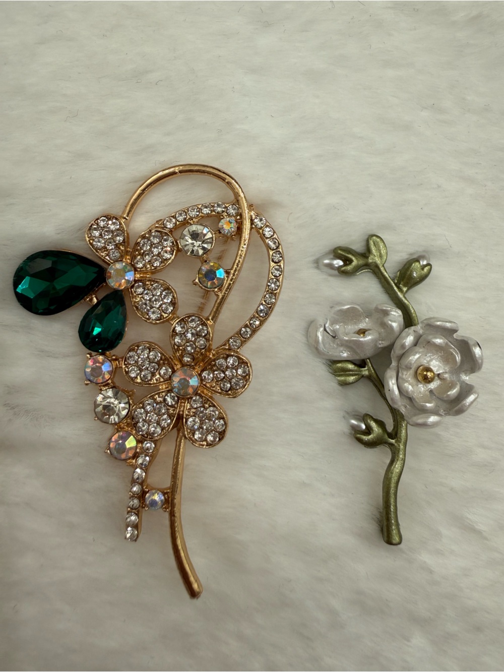 Vintage Brooch Bundle Floral Rhinestone & Enamel Flower Lot